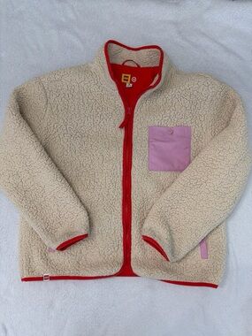 LEGO x Target Sherpa Fleece Jacket Cream Pink Red Full Zip Cozy Adult Medium